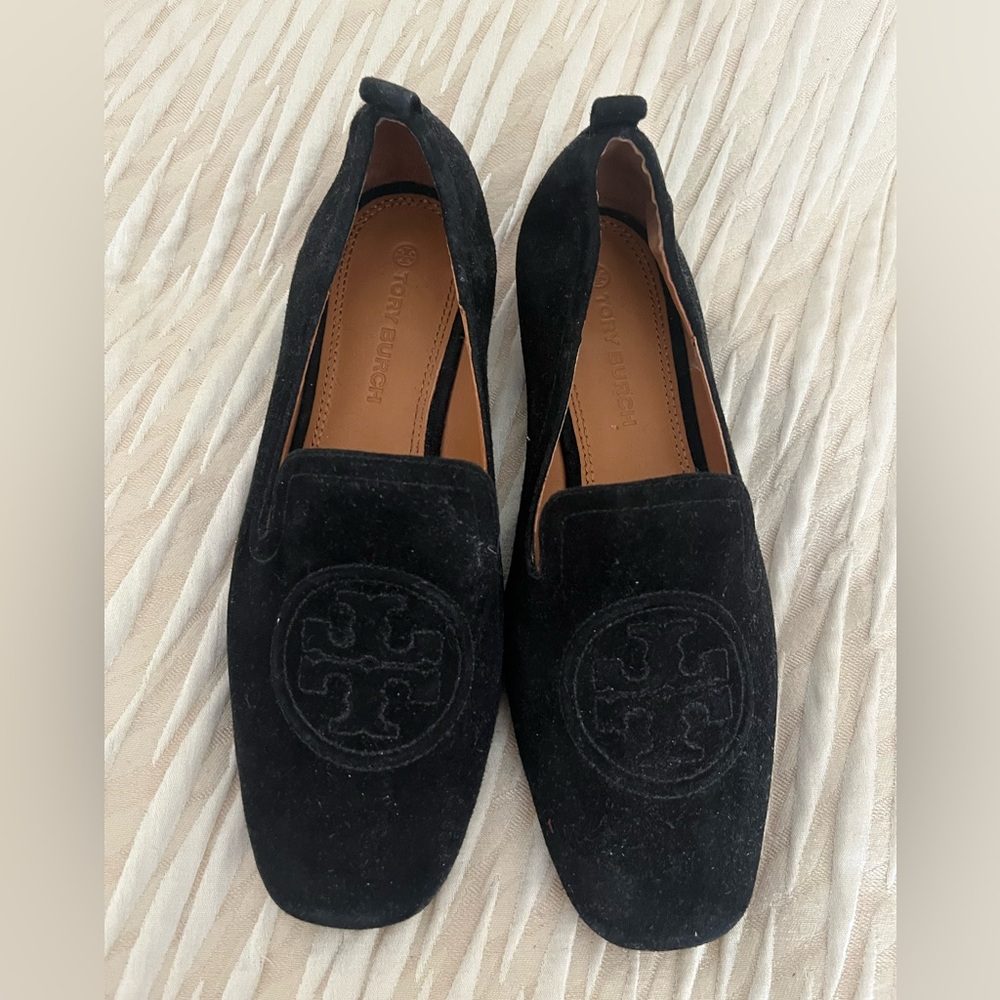 Tory Burch Black Suede Logo Loafers